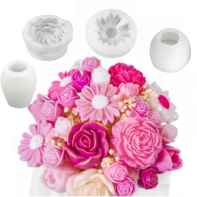 Candle Making Wax Melter - 4Flower Candle Mold Set，Used for candle