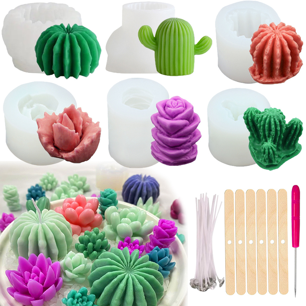 Candle Making Wax Melter - 6pcs Succulent Silicone Candle Molds 3D